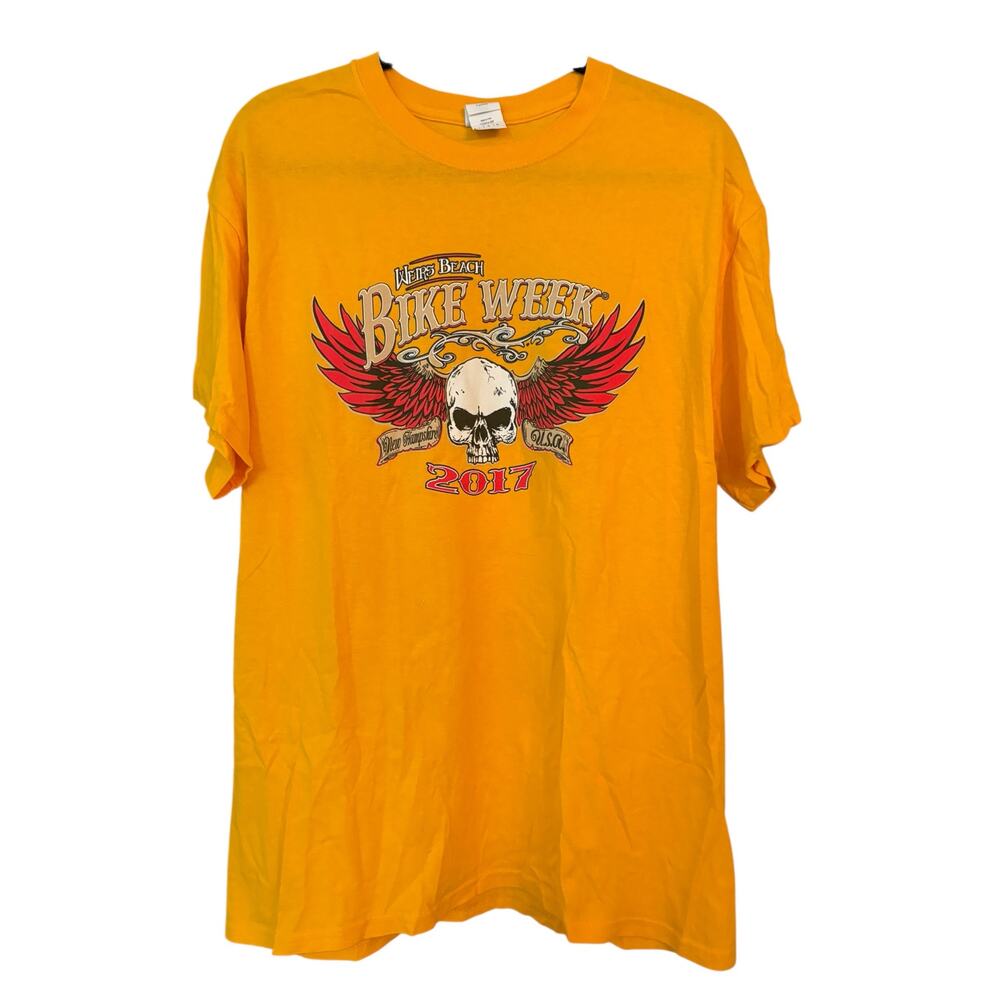 Weirs Beach 2017 Bike Rally Graphic T-shirt Biker Mens L Motorcycle Skeleton